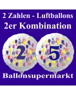 Zahlen-Luftballons aus Folie, 2 Zahlen, zu Geburtstag und Jubiläum