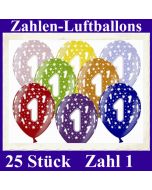 Luftballons mit der Zahl 1 zum 1. Geburtstag, 25 Stück, bunt gemischt, 30-33 cm