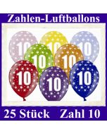 Luftballons mit der Zahl 10 zum 10. Geburtstag, 25 Stück, bunt gemischt, 30-33 cm