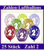 Luftballons mit der Zahl 2 zum 2. Geburtstag, 25 Stück, bunt gemischt, 30-33 cm