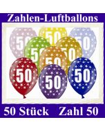 Luftballons mit der Zahl 50 zum 50. Geburtstag, 50 Stück, bunt gemischt, 30-33 cm