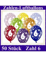 Luftballons mit der Zahl 6 zum 6. Geburtstag, 50 Stück, bunt gemischt, 30-33 cm