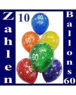 Luftballons mit der Zahl 60 zum 60. Geburtstag, 10 Stück
