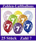 Luftballons mit der Zahl 7 zum 7. Geburtstag, 25 Stück, bunt gemischt, 30-33 cm