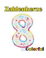 Zahlenkerze Zahl 8, Colorful Candle, zu Geburtstag, Jubiläum und Kindergeburtstag