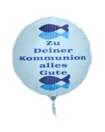 Zu Deiner Kommunion alles Gute, weißer Luftballon aus Folie mit Helium