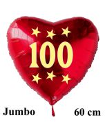 Großer roter Herzluftballon in Rot mit Ballongas Helium zum 100. Geburtstag, Zahl 100, Stars