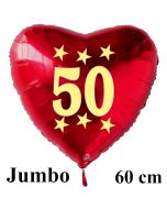Großer roter Herzluftballon in Rot mit Ballongas Helium zum 50. Geburtstag, Zahl 50, Stars
