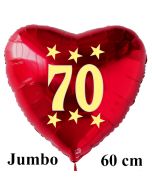 Großer roter Herzluftballon in Rot mit Ballongas Helium zum 70. Geburtstag, Zahl 70, Stars