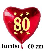 Großer roter Herzluftballon in Rot mit Ballongas Helium zum 80. Geburtstag, Zahl 80, Stars
