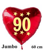 Großer roter Herzluftballon in Rot mit Ballongas Helium zum 90. Geburtstag, Zahl 90, Stars
