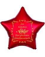 Zum bestandenen Abitur Herzlichen Glückwunsch, roter Stern-Luftballon aus Folie mit Helium Ballongas