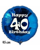 Luftballon aus Folie, blau, rund, 45 cm, zum 40. Geburtstag