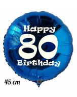 Luftballon aus Folie, blau, rund, 45 cm, zum 80. Geburtstag