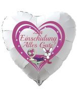 Zur Einschulung Alles Gute! Herzförmiger, weißer Luftballon ohne Ballongas