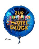 Zur Einschulung viel Glück, runder blauer Luftballon aus Folie, 45 cm, inklusive Helium