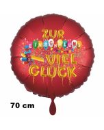 Zur Einschulung viel Glück, runder roter Luftballon aus Folie, 70 cm, inklusive Helium
