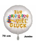Zur Einschulung viel Glück, runder weißer Luftballon aus Folie, 70 cm, inklusive Helium