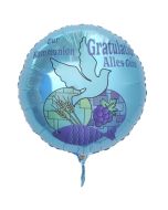 Zur Kommunion Gratulation - alles Gute, türkiser Luftballon aus Folie mit Helium