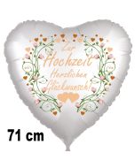 Zur Hochzeit herzlichen Glückwunsch! 71 cm großer Herzballon zur Hochzeit, Folienballon inklusive Helium