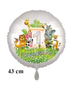 Luftballon Zahl 1 zum 1. Geburtstag, 43 cm, Dschungel mit Wildtieren