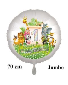 Luftballon Zahl 1 zum 1. Geburtstag, 70 cm, Dschungel mit Wildtieren
