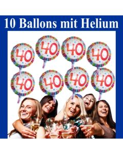 10 Luftballons, Zahl 40 zum 40. Geburtstag mit Helium zum Versand auf die Geburtstagsparty