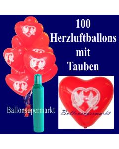100 Herzluftballons mit Tauben, inklusive Heliumflasche
