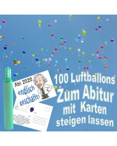 100 Luftballons mit Karten zum Abitur steigen lassen