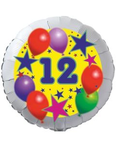 Sterne und Ballons 12, Luftballon aus Folie zum 12. Geburtstag, ohne Ballongas