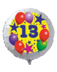 Luftballon aus Folie zum 13. Geburtstag, weisser Rundballon, Sterne und Luftballons, inklusive Ballongas