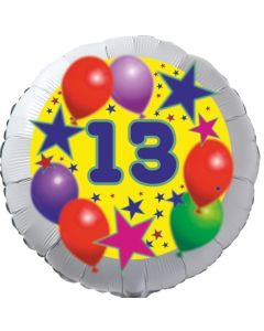 Sterne und Ballons 13, Luftballon aus Folie zum 13. Geburtstag, ohne Ballongas