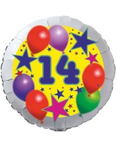 Sterne und Ballons 14, Luftballon aus Folie zum 14. Geburtstag, ohne Ballongas