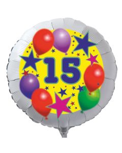Luftballon aus Folie zum 15. Geburtstag, weisser Rundballon, Sterne und Luftballons, inklusive Ballongas