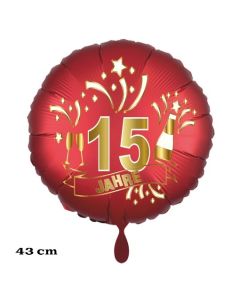 Luftballon aus Folie zum 15. Jahrestag und Jubiläum, 43 cm, rot,  inklusive Helium