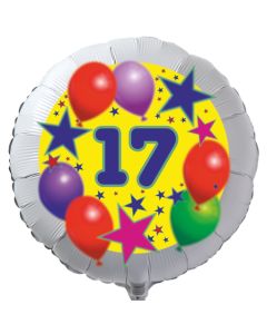 Luftballon aus Folie zum 17. Geburtstag, weisser Rundballon, Sterne und Luftballons, inklusive Ballongas
