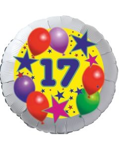 Sterne und Ballons 17, Luftballon aus Folie zum 17. Geburtstag, ohne Ballongas