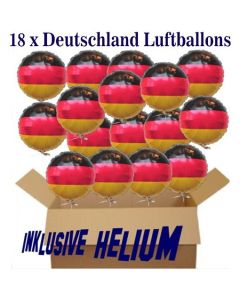 Großer Versandkarton mit 18 Deutschland Luftballons die mit Helium Ballongas gefüllt sind