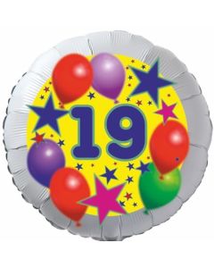 Sterne und Ballons 19, Luftballon aus Folie zum 19. Geburtstag, ohne Ballongas