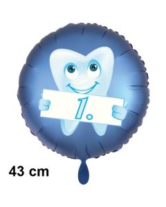 Erster Zahn, Zahnparty Luftballon, Satin de Luxe, blau, 43 cm