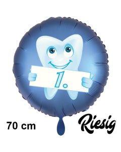 Erster Zahn, Zahnparty Luftballon, Satin de Luxe, blau, 70 cm groß