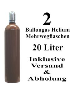 2 Ballongas Helium 20 Liter Mehrwegflaschen