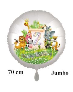 Luftballon Zahl 2 zum 2. Geburtstag, 70 cm, Dschungel mit Wildtieren