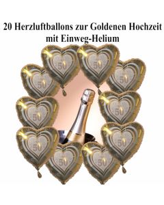 20 Herzluftballon s zur Goldenen Hochzeit mit Helium Einweg