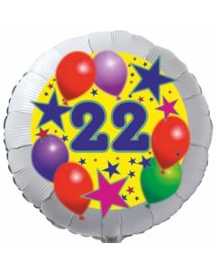 Sterne und Ballons 22, Luftballon aus Folie zum 22. Geburtstag, ohne Ballongas
