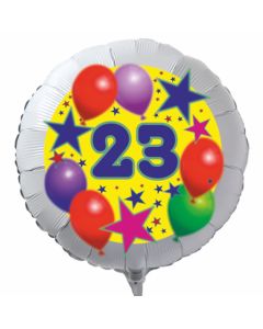Luftballon aus Folie zum 23. Geburtstag, weisser Rundballon, Sterne und Luftballons, inklusive Ballongas