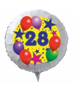 Luftballon aus Folie zum 28. Geburtstag, weisser Rundballon, Sterne und Luftballons, inklusive Ballongas