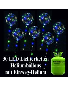 30 LED Lichterketten Heliumballons mit 2,2 Liter Helium-Einweg