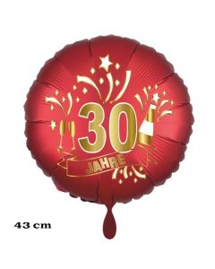 Luftballon aus Folie zum 30. Jahrestag und Jubiläum, 43 cm, rot,  inklusive Helium