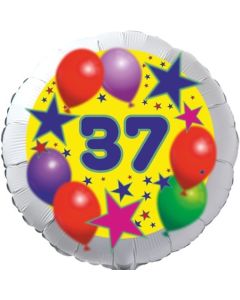 Sterne und Ballons 37, Luftballon aus Folie zum 37. Geburtstag, ohne Ballongas